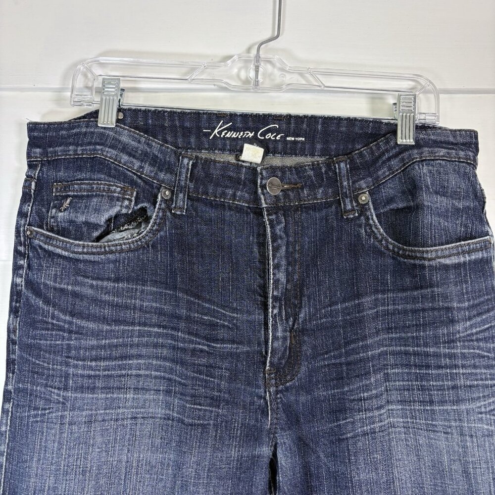 Kenneth‎ Cole New York Men's Distress Denim Blue Jeans Straight Leg Size 34×32 - Picture 2 of 12